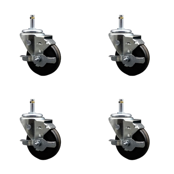 Service Caster 3.5'' Phenolic Wheel Swivel 7/16'' Grip Ring Stem Caster Set with Brake, 4PK SCC-GR20S3514-PHS-TLB-716138-4 - main